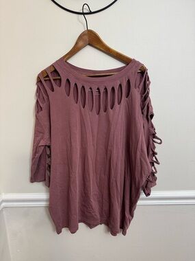 torrid Mauve Cutout & Braided Sleeve Long Sleeve Top